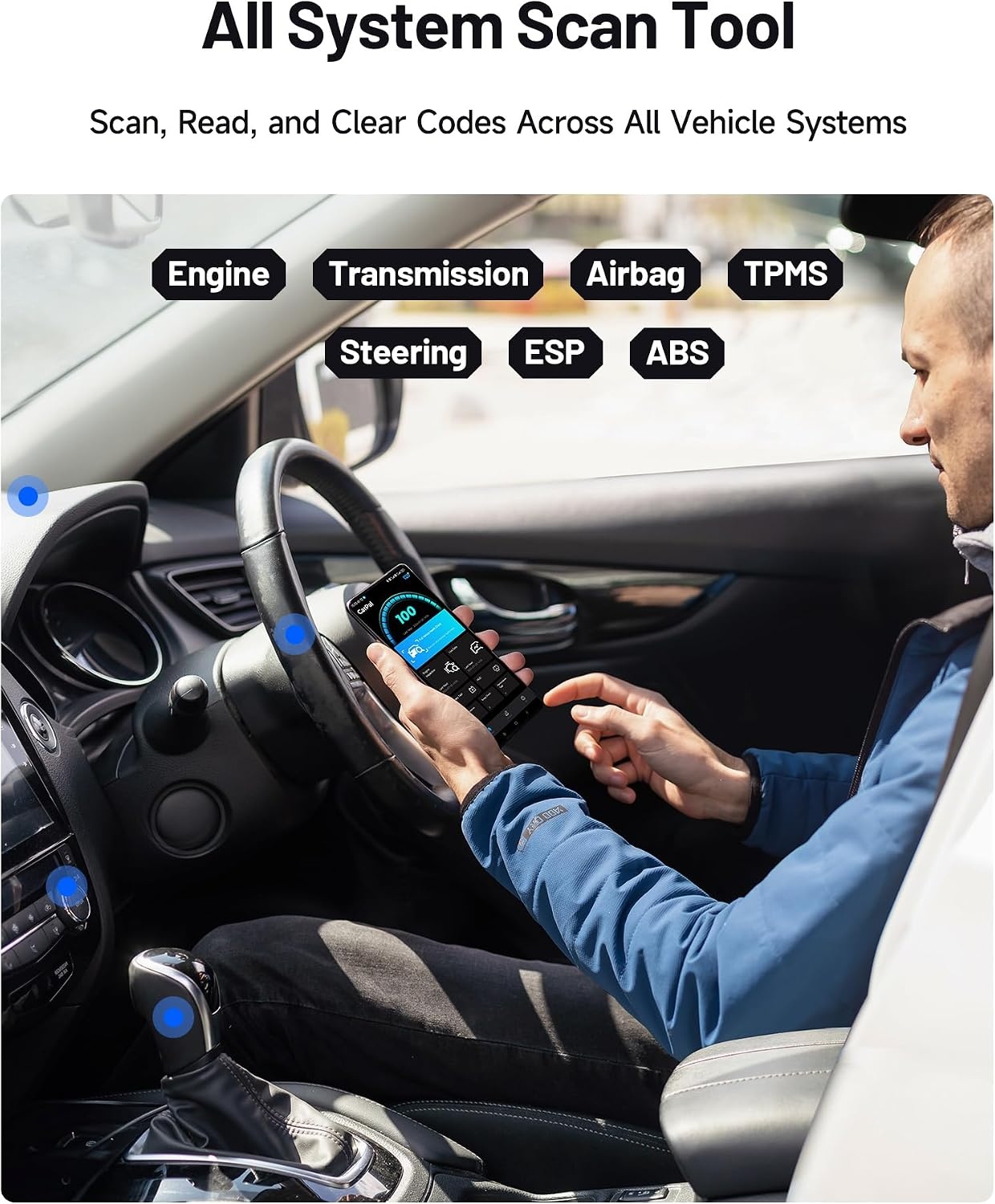 TOPDON CarPal-A OBD2 Code Reader Bluetooth, Alle Systeem OBD2 Scanner voor iOS & Android, Voertuig Health Check, 6 Onderhoudsdiensten, Smog Check, Reparatie Gids, 1 Jaar Gratis Update