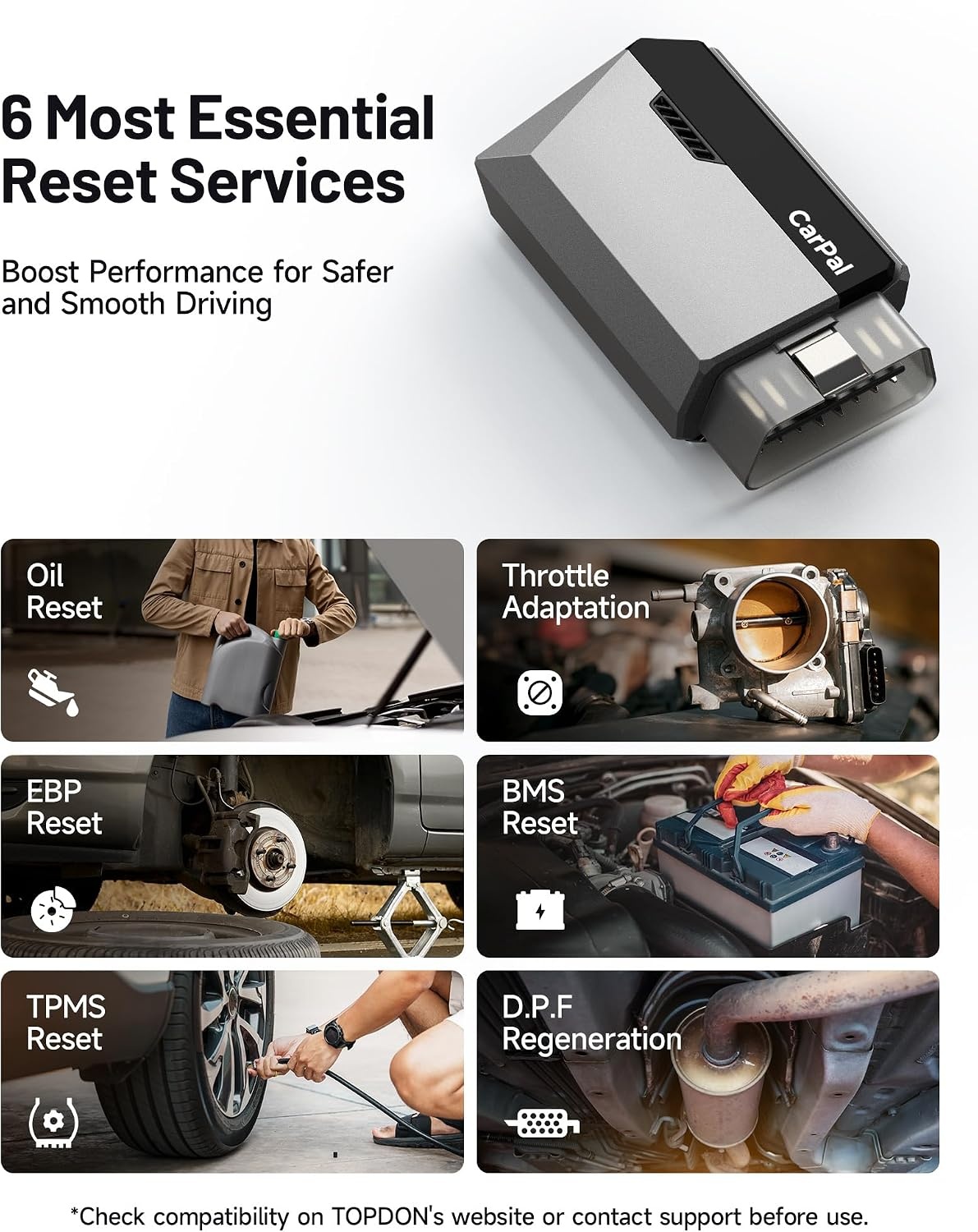 TOPDON CarPal-A OBD2 Code Reader Bluetooth, Alle Systeem OBD2 Scanner voor iOS & Android, Voertuig Health Check, 6 Onderhoudsdiensten, Smog Check, Reparatie Gids, 1 Jaar Gratis Update