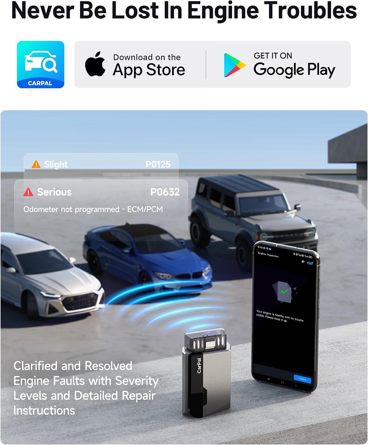 TOPDON CarPal-A OBD2 Code Reader Bluetooth, Alle Systeem OBD2 Scanner voor iOS & Android, Voertuig Health Check, 6 Onderhoudsdiensten, Smog Check, Reparatie Gids, 1 Jaar Gratis Update