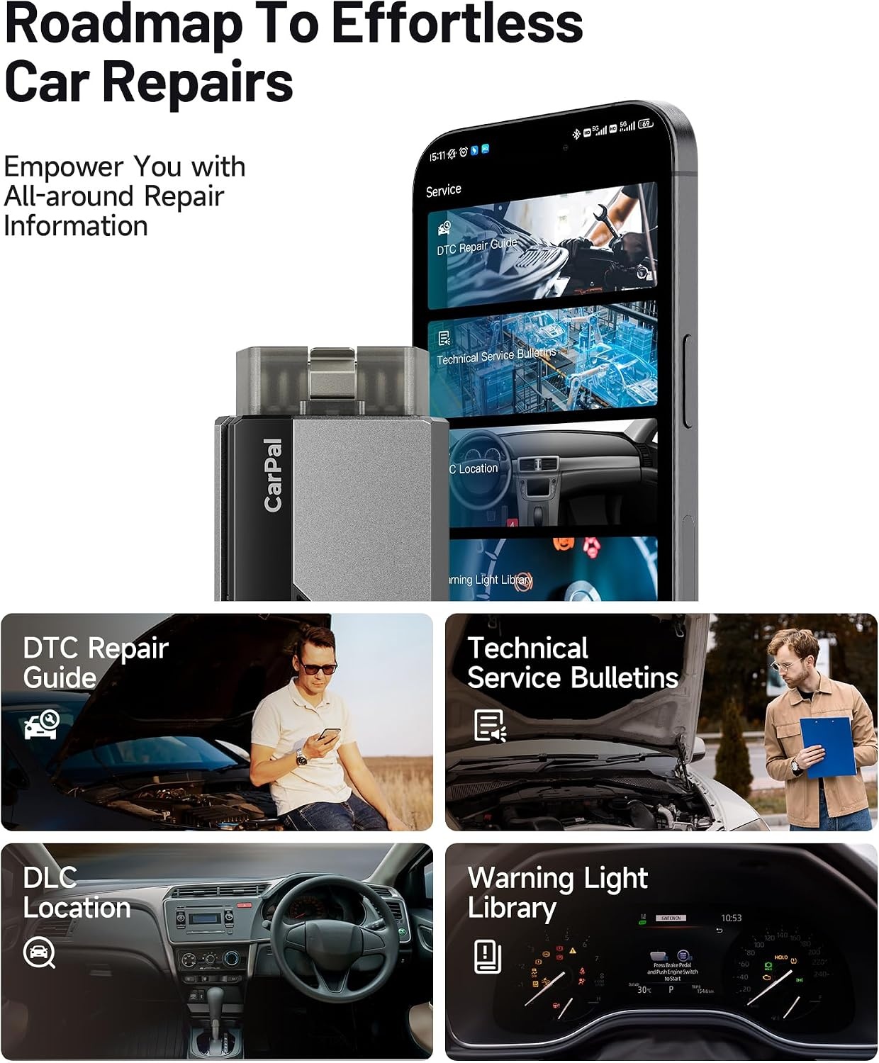 TOPDON CarPal-A OBD2 Code Reader Bluetooth, Alle Systeem OBD2 Scanner voor iOS & Android, Voertuig Health Check, 6 Onderhoudsdiensten, Smog Check, Reparatie Gids, 1 Jaar Gratis Update