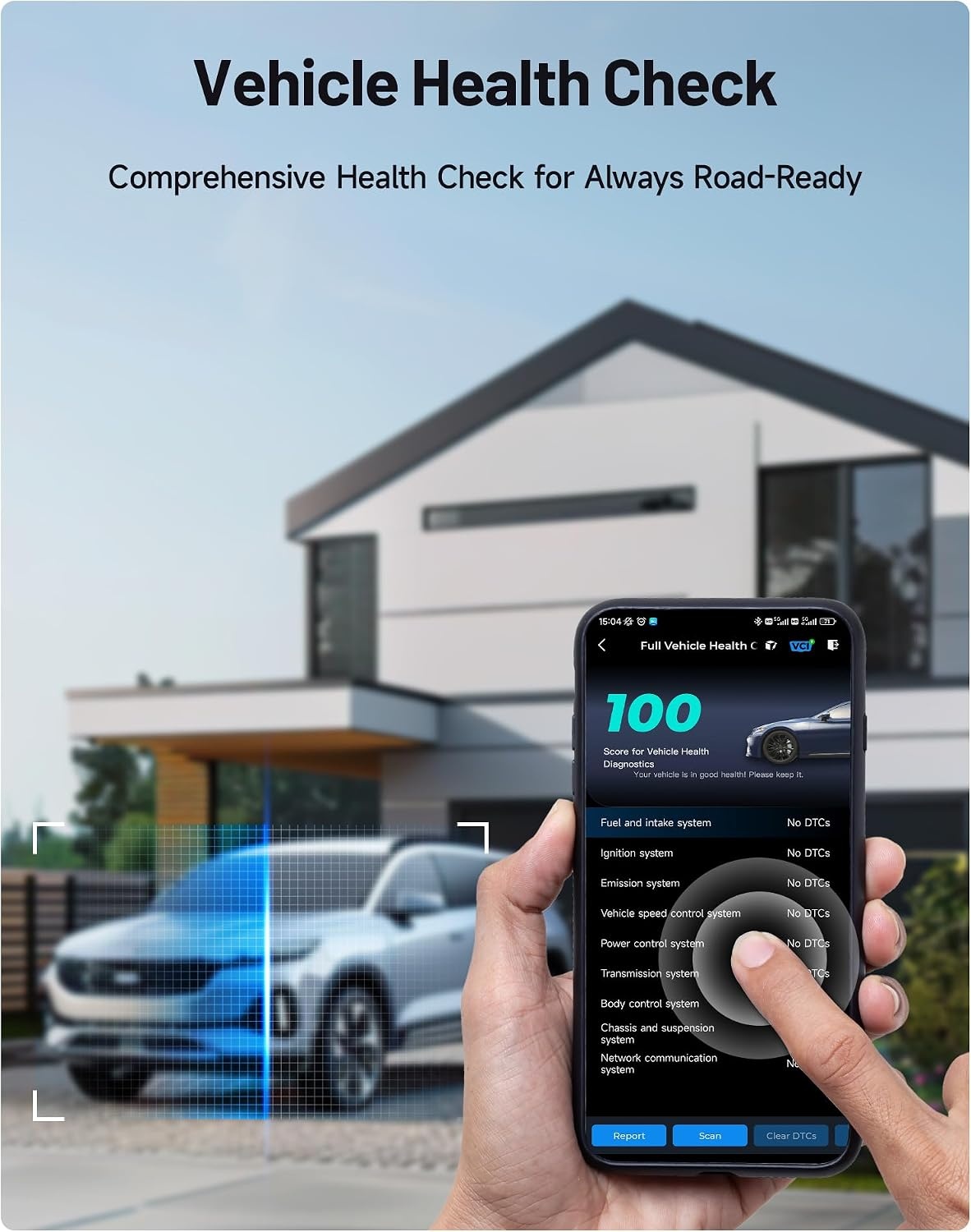 TOPDON CarPal-A OBD2 Code Reader Bluetooth, Alle Systeem OBD2 Scanner voor iOS & Android, Voertuig Health Check, 6 Onderhoudsdiensten, Smog Check, Reparatie Gids, 1 Jaar Gratis Update