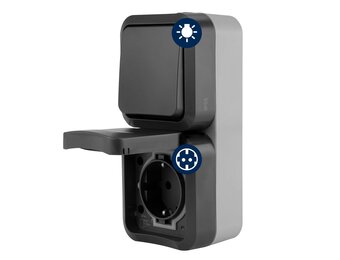 REV AquaStorm Opbouwstopcontact met schakelaar, IP55, verticaal, antraciet