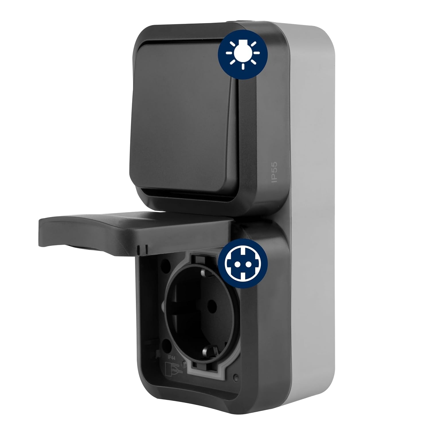 REV AquaStorm Opbouwstopcontact met schakelaar, IP55, verticaal, antraciet