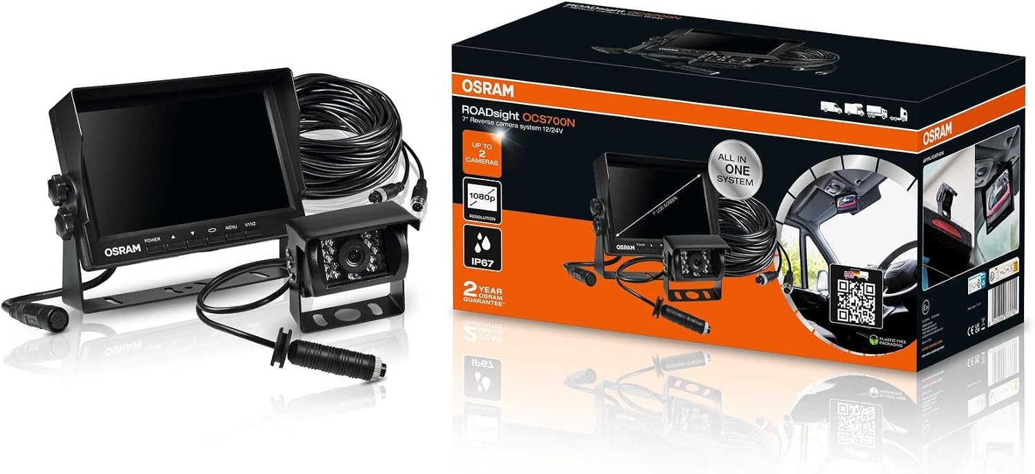 OSRAM ROADsight bekabeld achteruitrijcamerasysteem, OCS700N, 7" AHD-monitor, 1080p HD, 120° groothoek, tot 2 camera's