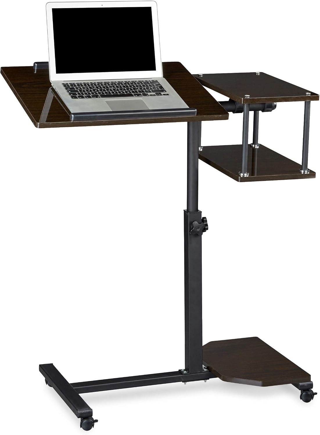 Relaxdays laptoptafel op wieltjes, XL, verstelbaar, 2-delig tafelblad, 2 extra oppervlaktes, met anti-slipbalkjes, zwart