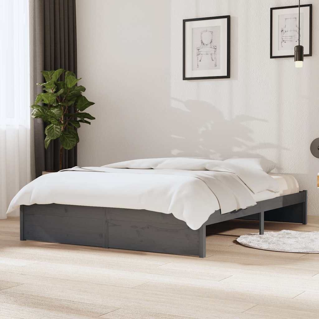 vidaXL Bedframe massief hout grijs 135x190 cm
