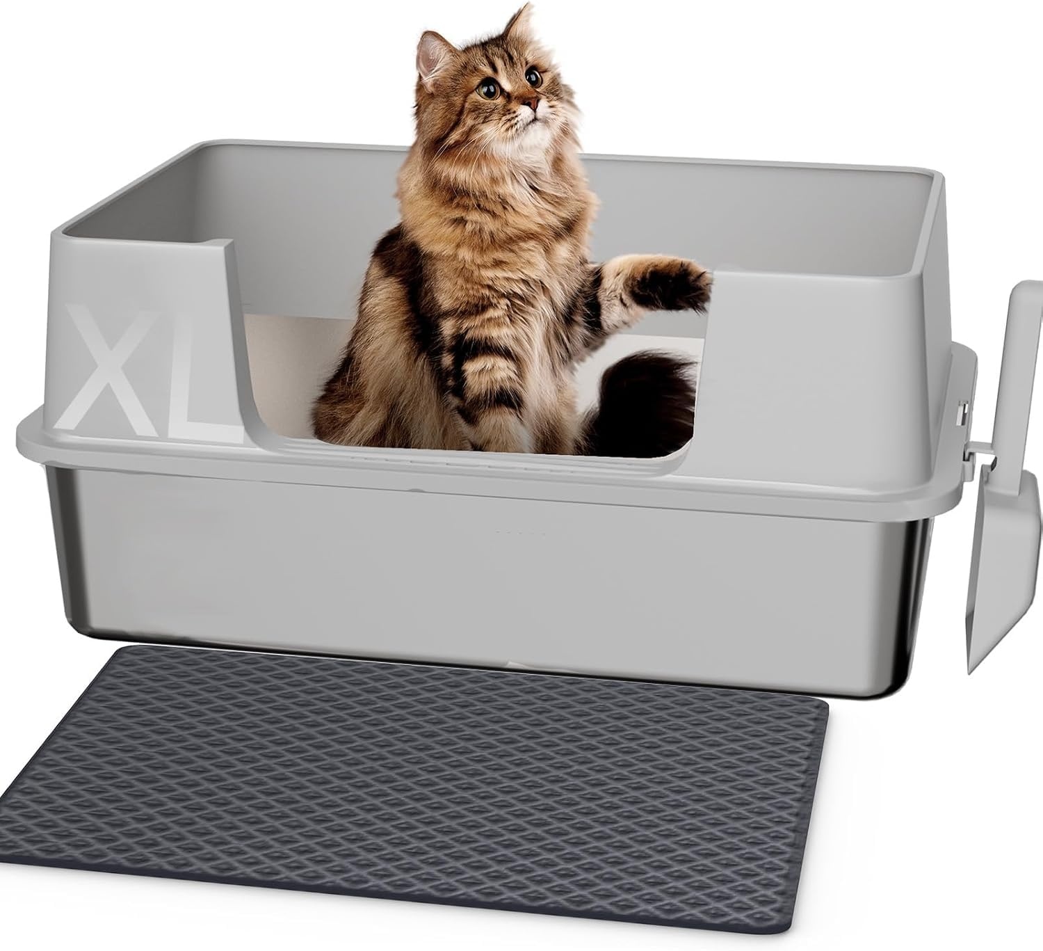 Gimars Roestvrijstalen Kattenbak X-Large - Lichtgrijs - Inclusief Kattenbakmat