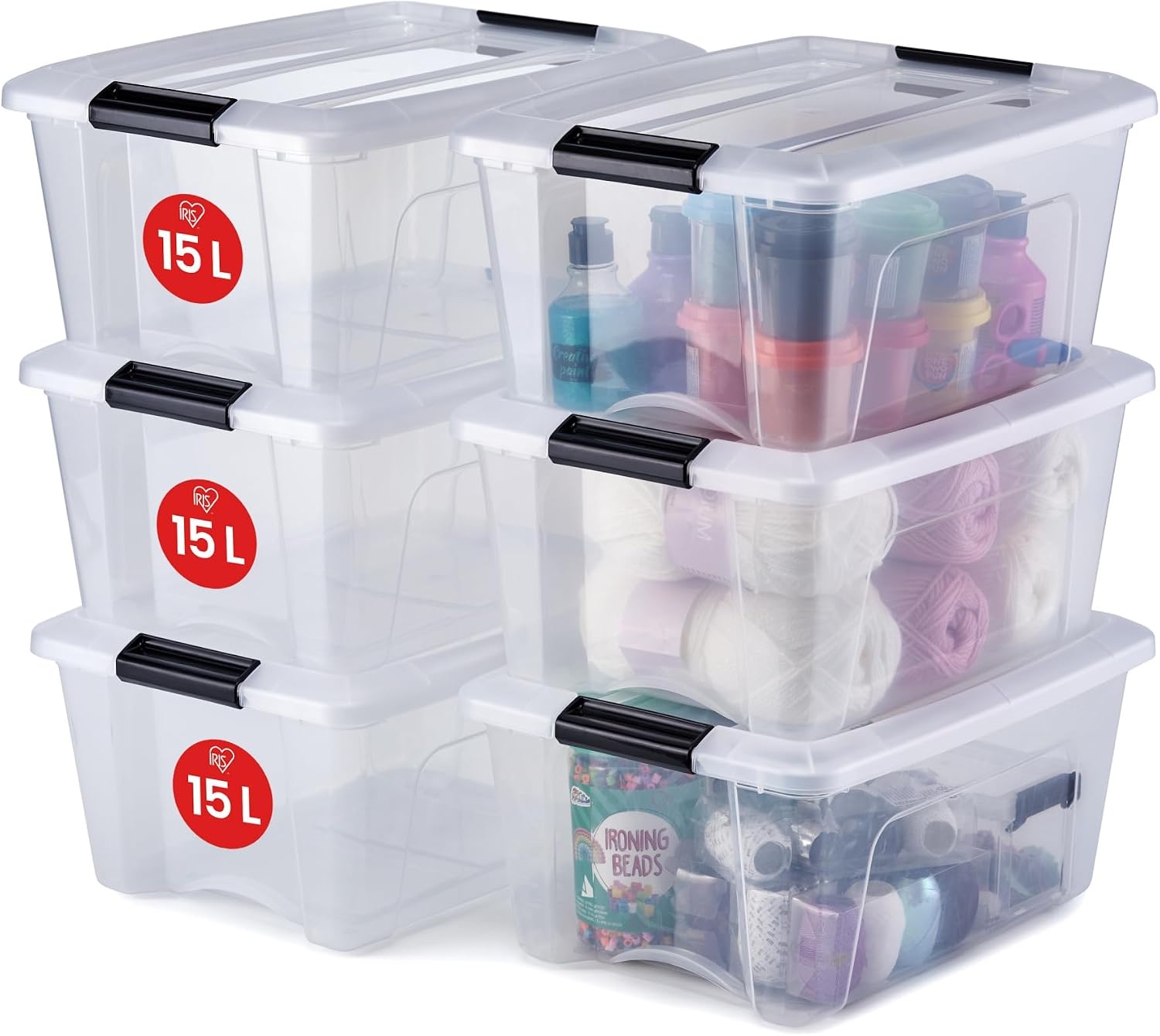 Iris Ohyama, Set van 6 opbergdozen, 15L - Stapelbaar,NTB-15 - B39,5 x D29 x H18,5 cm - Transparant - Maat 15L / Set van 6
