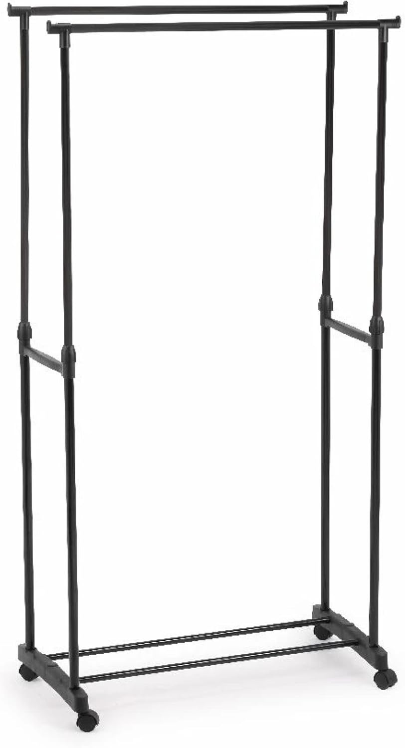 PARENCE.- Dubbele kapstok met wielen - Aluminium en kunststof - Dubbele stang en schoenenrek - Verstelbaar tot 160 cm