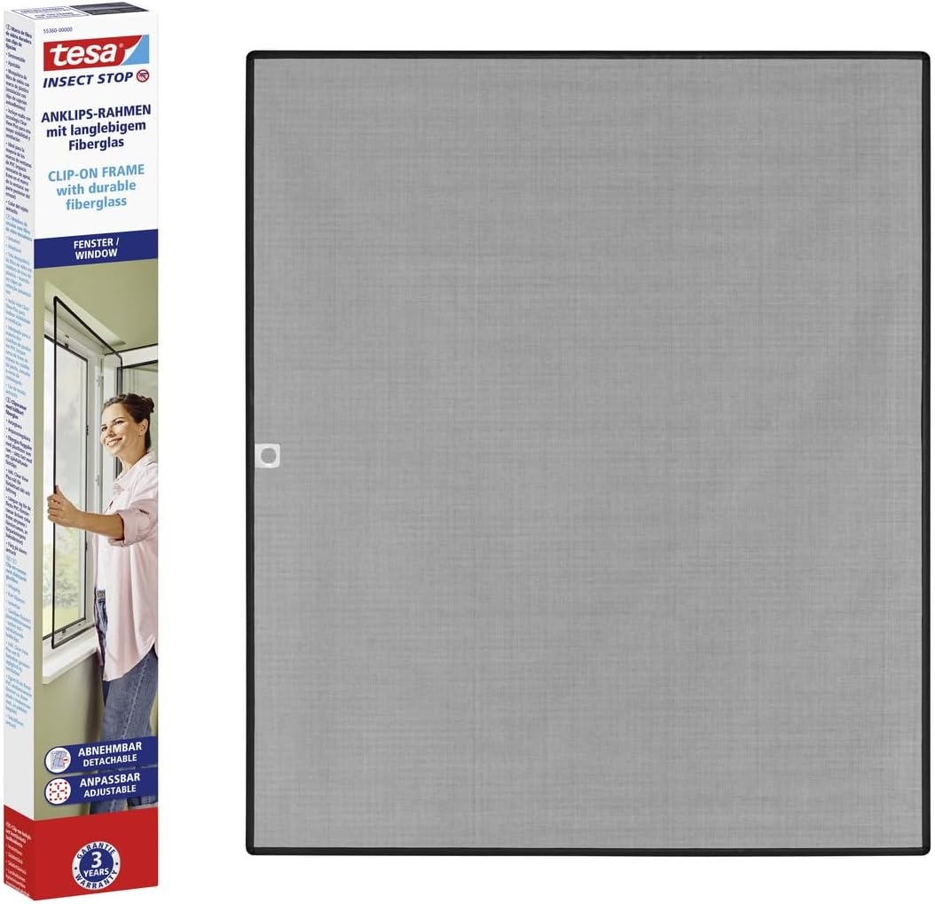 tesa INSECT STOP Vliegenhor met Klikframe - 100 x 120 cm - Antraciet - Maat 1,0m x 1,2m