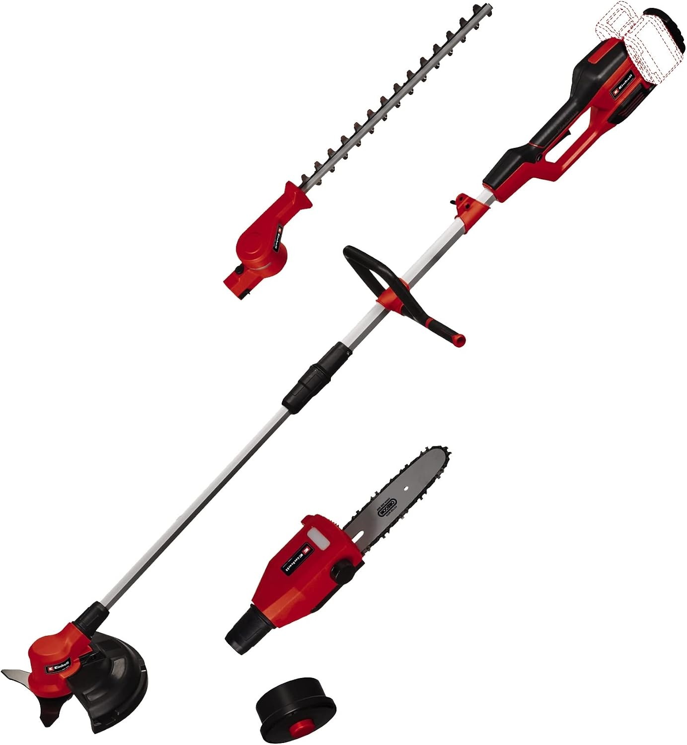 Einhell GE-LM 36/4-in-1 Li-Solo Power X-Change multifunctioneel gereedschap (Li Ion, 2 x 18 V, borstelloze motor, de heggenschaar kan 7 keer worden gekanteld, zonder accu en oplader)