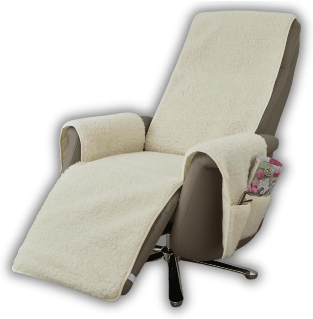 K. & N. Schurwolle Fauteuilbeschermer met Armsteunen en Voeteneind - Beige - 200 x 50 cm