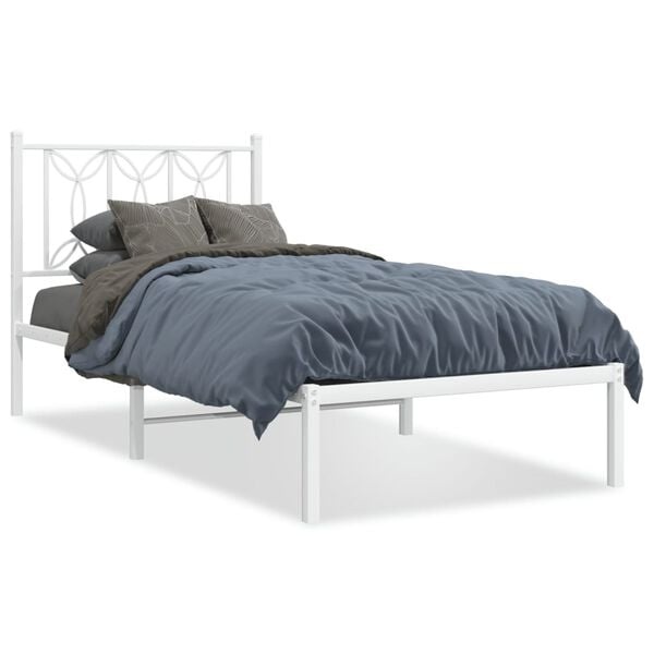 vidaXL Bedframe met hoofdbord metaal wit 90x200 cm
