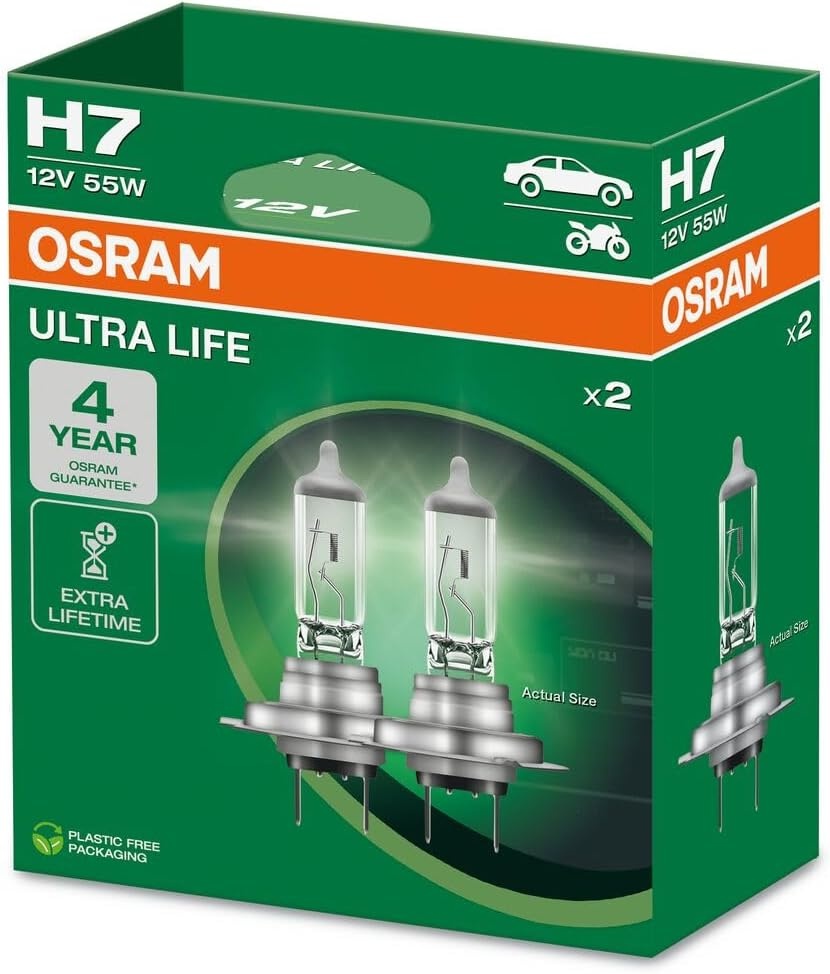 OSRAM ULTRA LIFE, H7, halogeenkoplampen, hangende vouwdoos (2 lampen) - Maat 2 Lampen