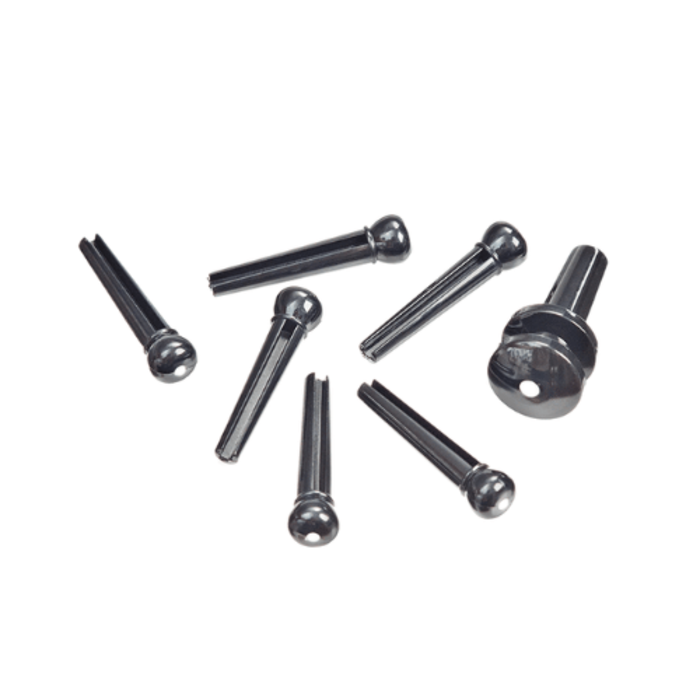 D'Addario Injected Molded Bridge Pins with End Pin Set, Ebony with Ivory Dot
