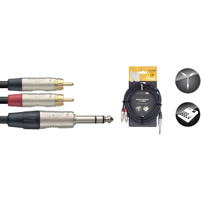 Stagg 3M/10FT Split ST PLUG - 2 RCAM DLX