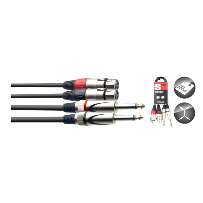 Stagg 60CM/2FT Twin Cable Plug-XLRf