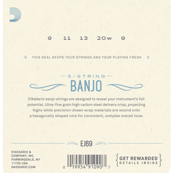 D'Addario EJ69 Light 5 String Banjo Strings Phosphor Bronze