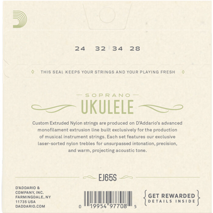 D'Addario EJ65S Soprano Ukulele Clear Nylon Strings