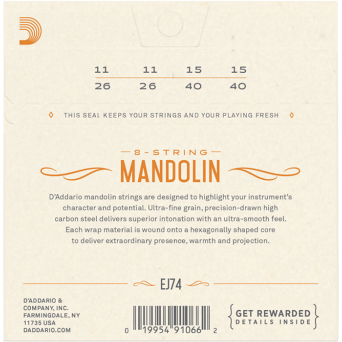 D'Addario EJ74 11-40 Mandolin Strings Phosphor Bronze