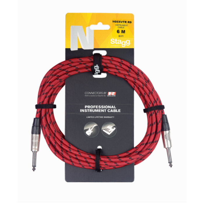 Stagg 6M/20FT Vintweed Instrument Cable Deluxe-Red
