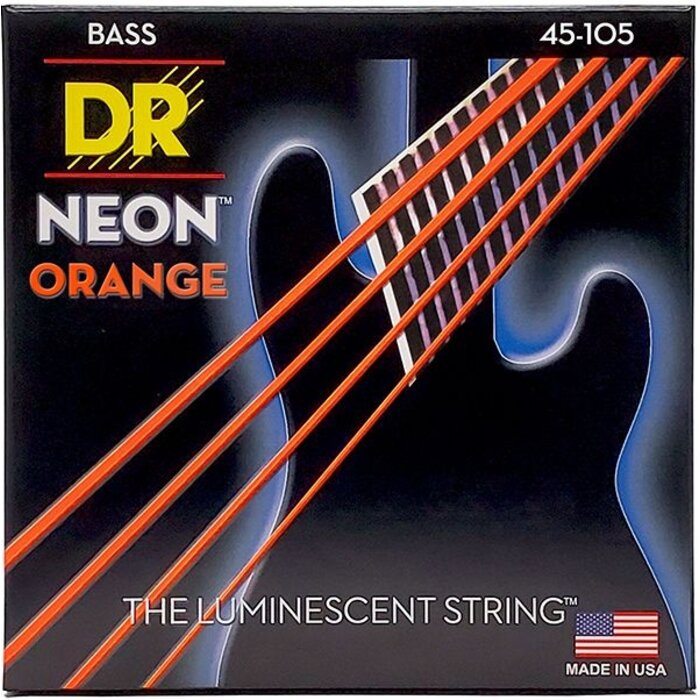 DR Neon NOB-45 45-105 HI DEF Bass Guitar Strings Orange Nickel