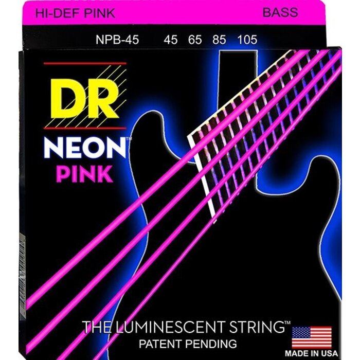 DR Neon NPB-45 45-105 HI DEF Bass Guitar Strings Pink Nickel