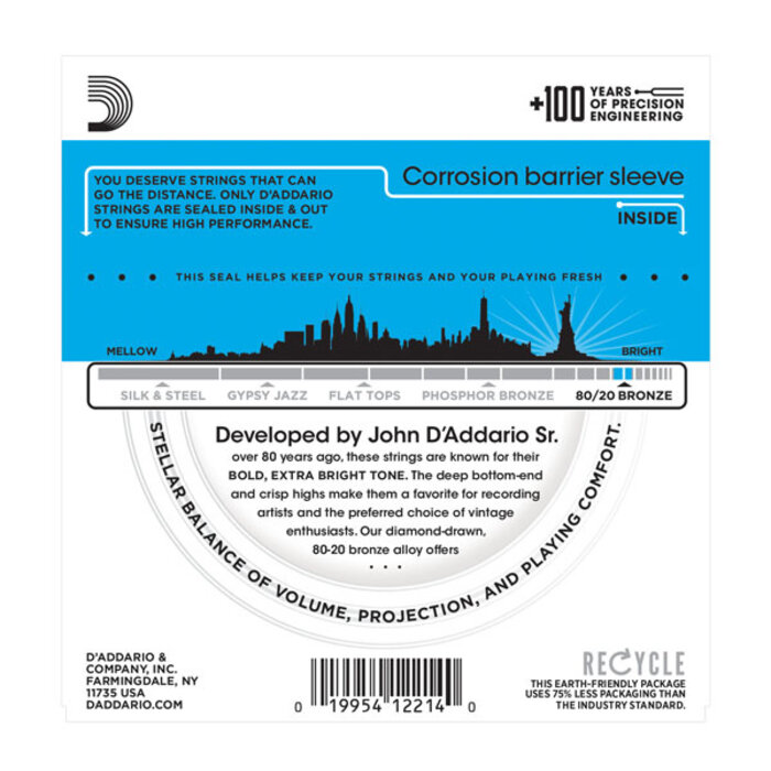 D'Addario EJ36 12 String Acoustic Guitar Strings 80/20 Phosphor Bronze