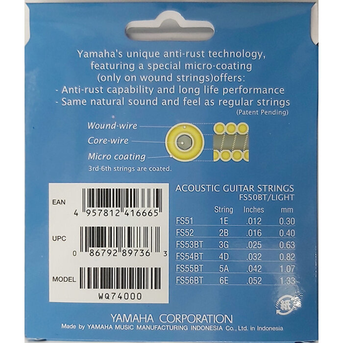 Yamaha FS50BT Anti Rust Light Acoustic Guitar Strings Phosphor Bronze