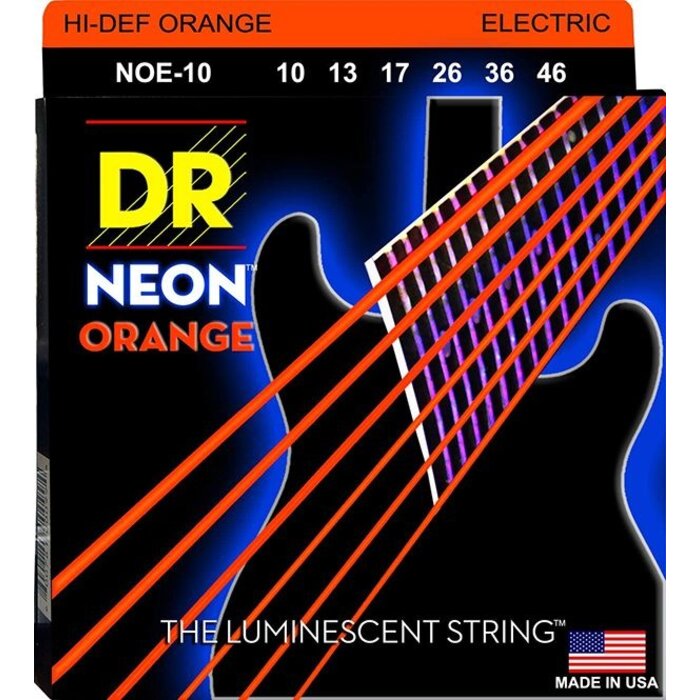 DR Neon HIDEF NOE-10 10-46 UV Electric Guitar Strings Orange Nickel