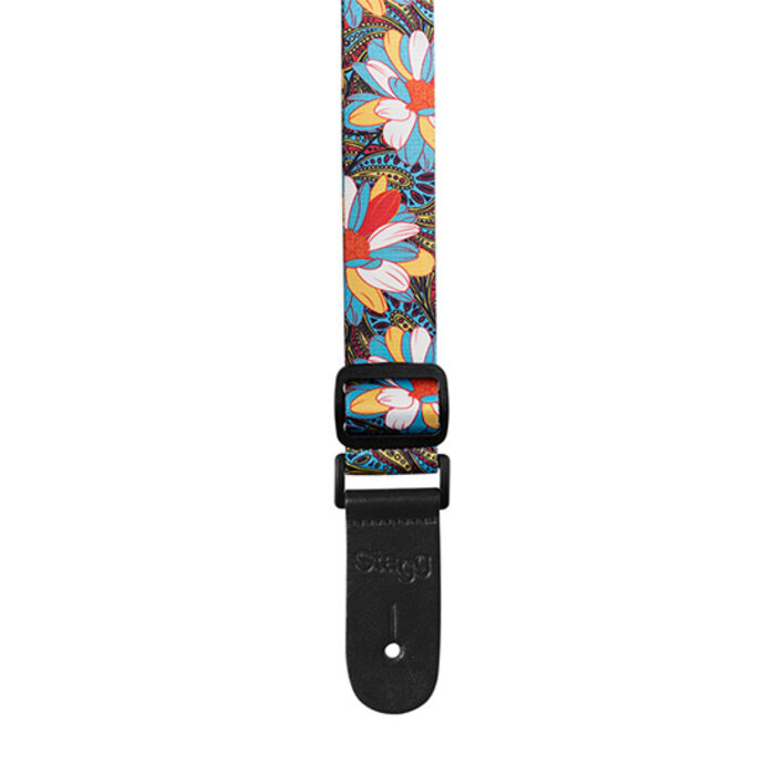 Stagg Terylen Uke Strap Flower Blue