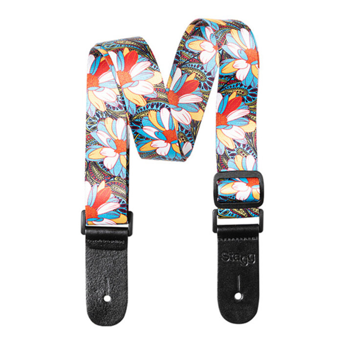 Stagg Terylen Uke Strap Flower Blue