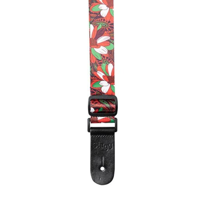 Stagg Terylen Uke Strap Flower Red