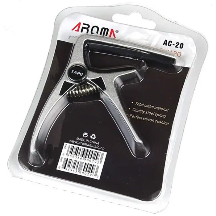 Aroma AC20S Acoustic Guitar Capo, High Quality Aluminium Material, Steel Spring,  High quality silicone cushion, SILVER