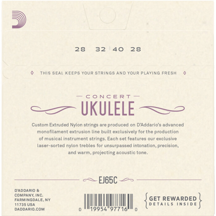 D'Addario EJ65C Concert Ukulele Clear Strings