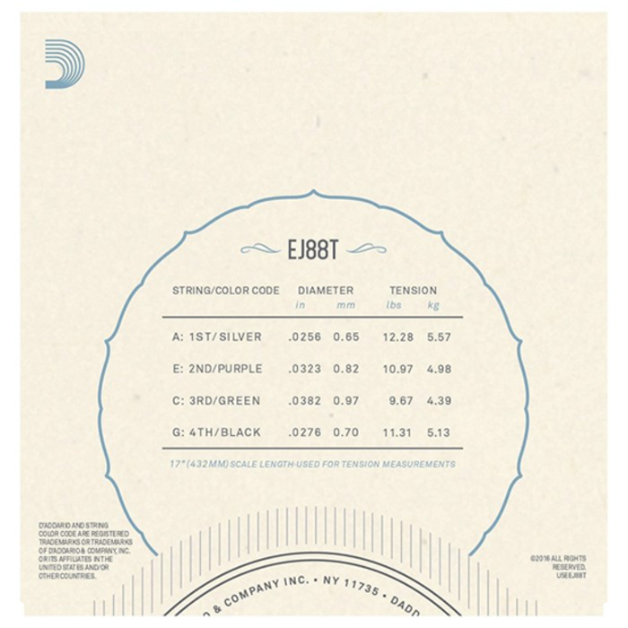 D'Addario EJ88T 26-38 Tenor Ukulele Strings Nylon Tech