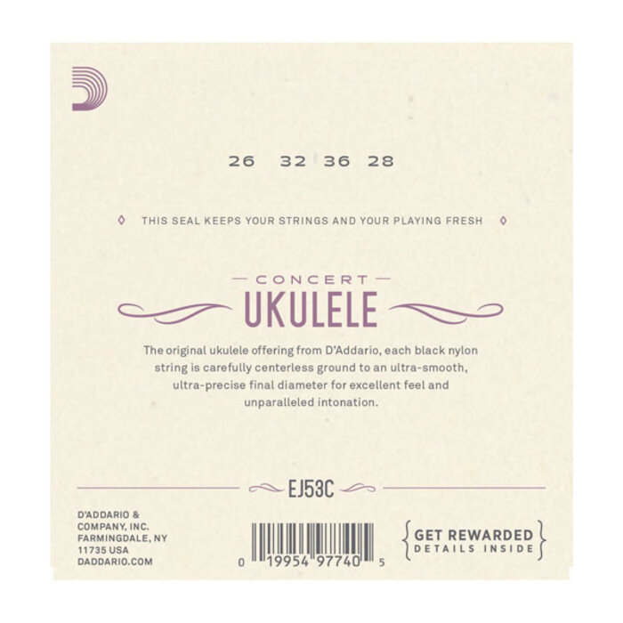 D'Addario EJ53C Concert Ukulele Black Nylon Strings