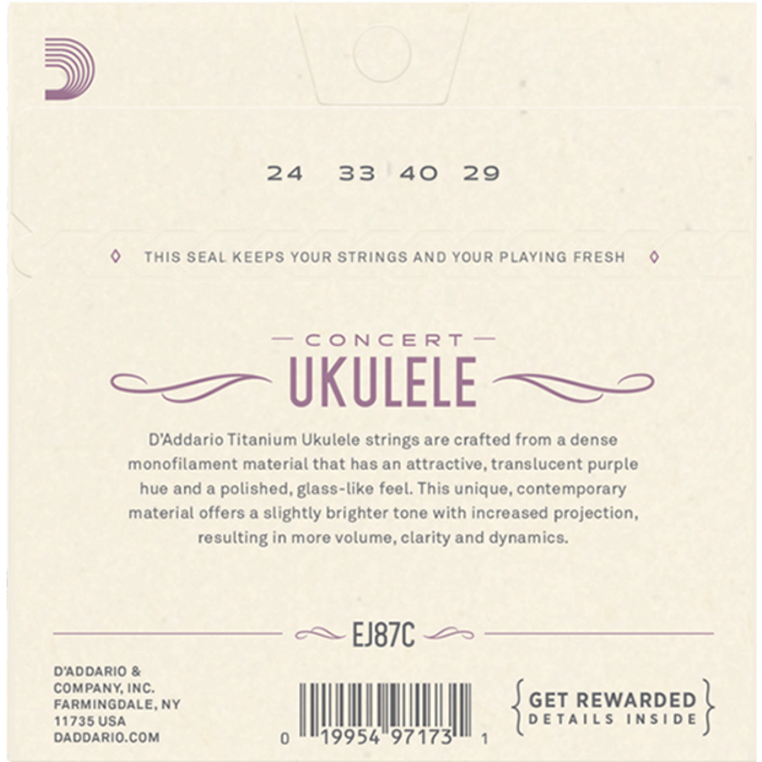 D'Addario EJ87C 28-40 Set Concert Ukulele Strings Titanium
