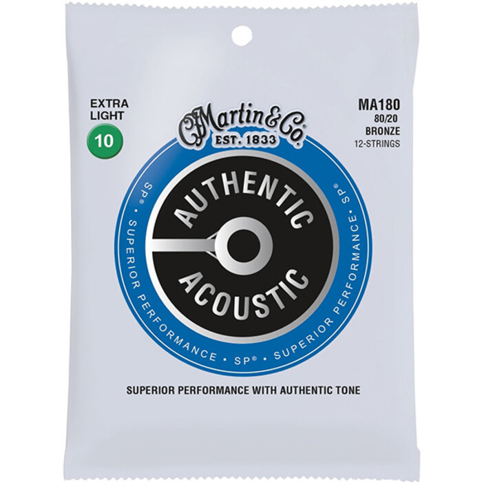 Martin MA180 12 String Acoustic Guitar Strings SP 80/20 Bronze Extra Light 10-47