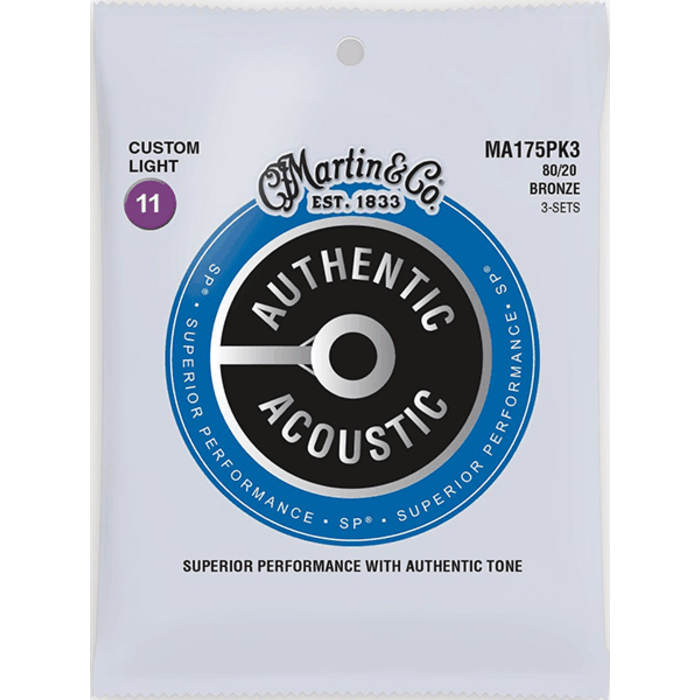 Martin Custom Light MA175PK3 Authentic Acoustic Guitar Strings Pack