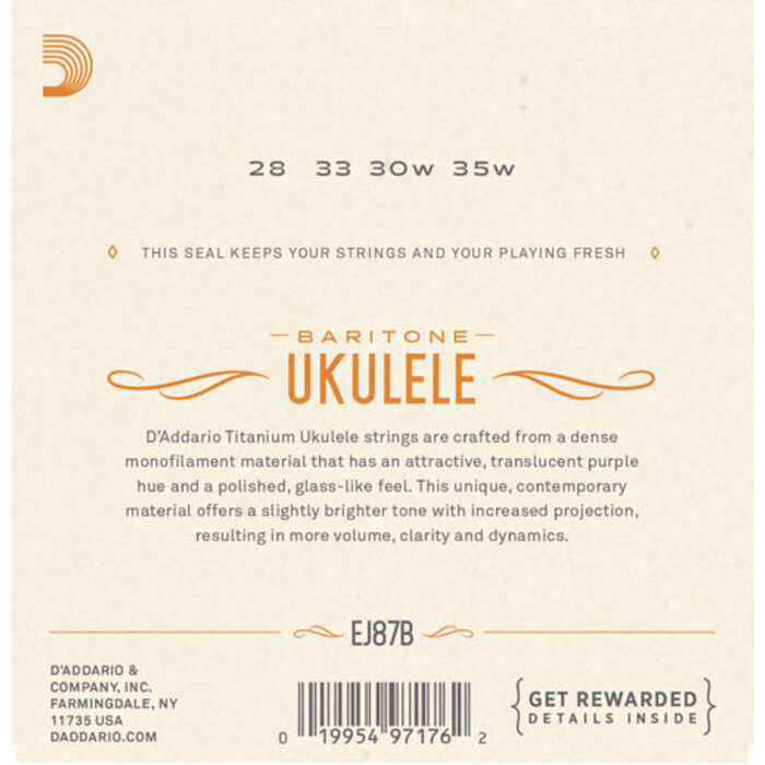 D'Addario EJ87B 28-33 Set Baritone Ukulele Titanium
