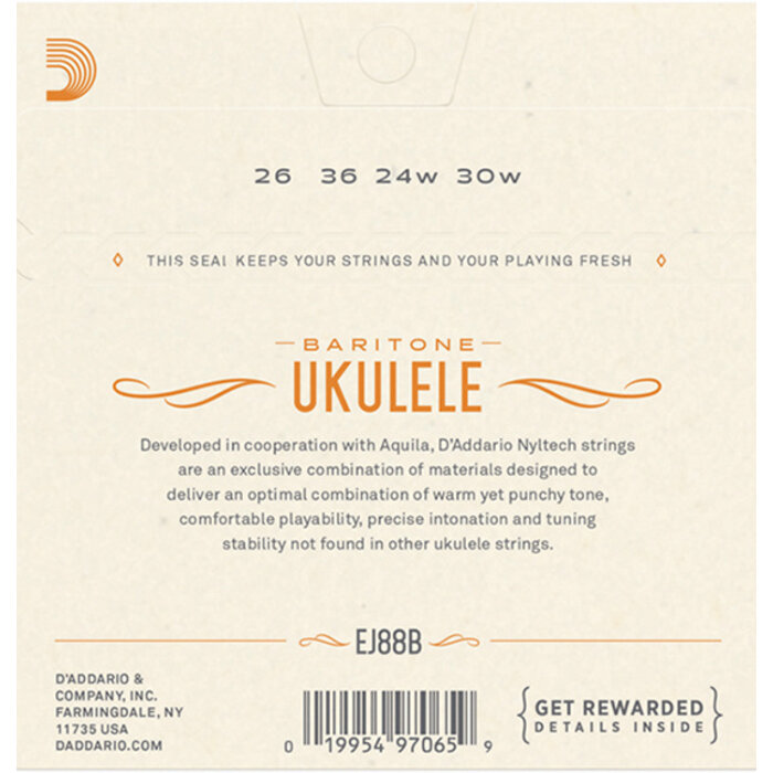 D'Addario EJ88B 26-36 Set Baritone Ukulele Nylon Tech