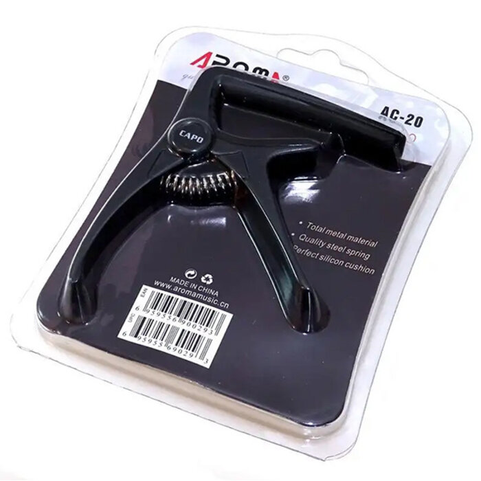 Aroma AC20BK Acoustic Guitar Capo, High Quality Aluminium Material, Steel Spring,  High Quality Silicone Cushion, BLACK