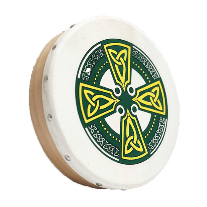 Koda Bodhran  8" X 1 1/2" Natural - Celtic Cross Greeen With Beater
