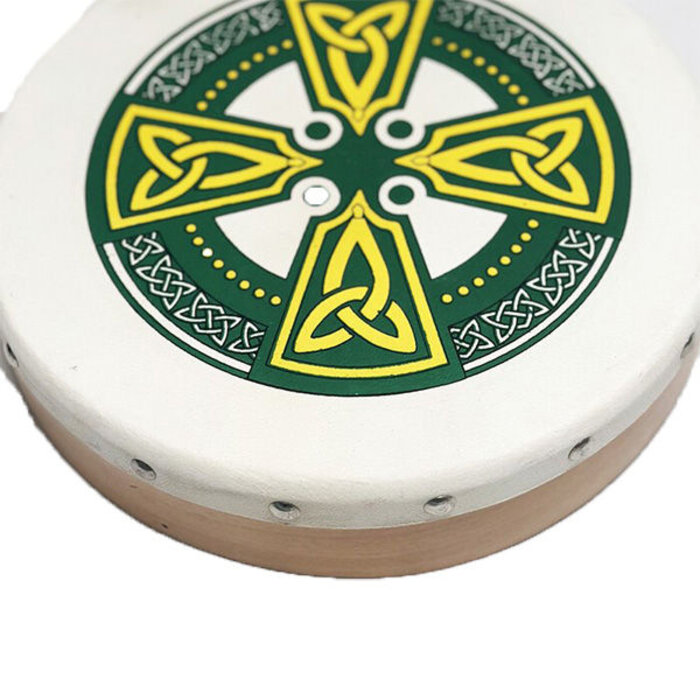 Koda Bodhran  8" X 1 1/2" Natural - Celtic Cross Greeen With Beater