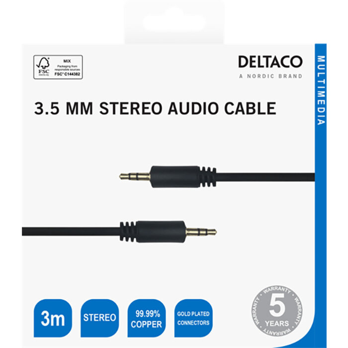 Deltaco 3Mt 3.5mm Male To Male  Stereo Cable