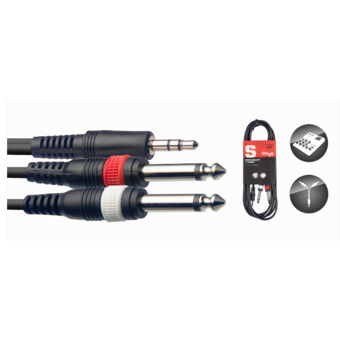 Stagg SYC1/MPSB2P E 1M/3FT Split MLD minST.PL-2PLG Cable