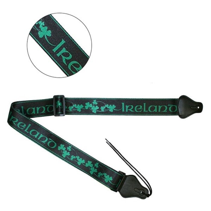 Ireland Shamrock Guitar Strap  Green On Black