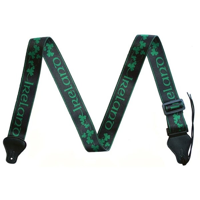 Ireland Shamrock Guitar Strap  Green On Black
