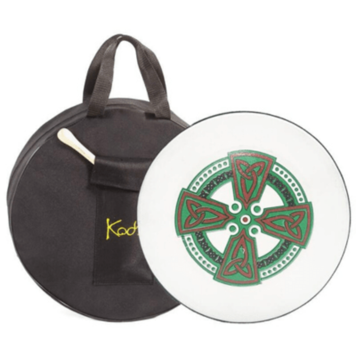 Koda Bodhran  14" X 3" Black - Orange And Green Celtic Cross With Bag & Beater